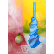 Wine bottle and apple